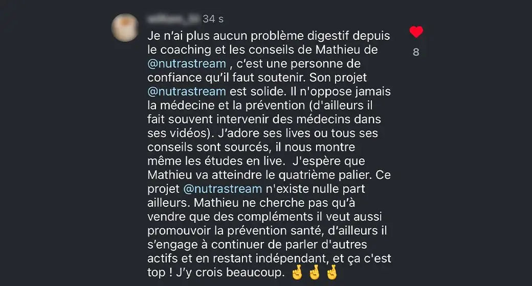 Nouveau témoignage de la communauté Nutrastream