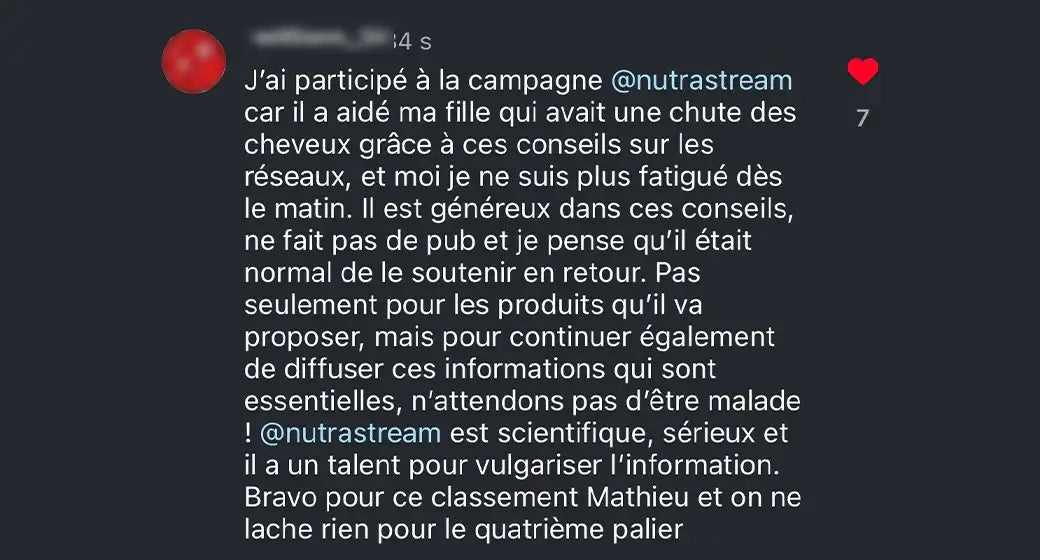Témoignage d'un membre de la communauté Nutrastream
