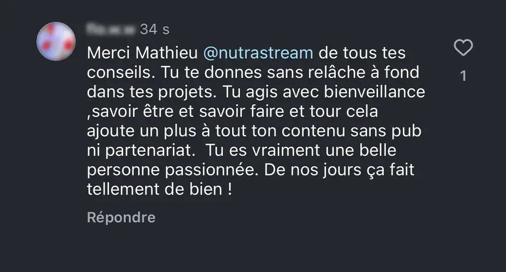 Nouveau témoignage d'un membre de la communauté Nutrastream