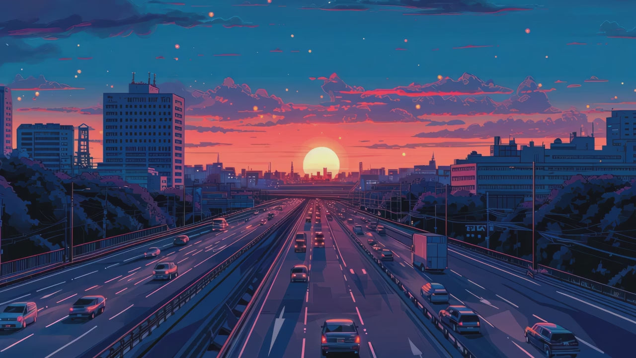 Charger la vidéo : Ciel couchant surla ville