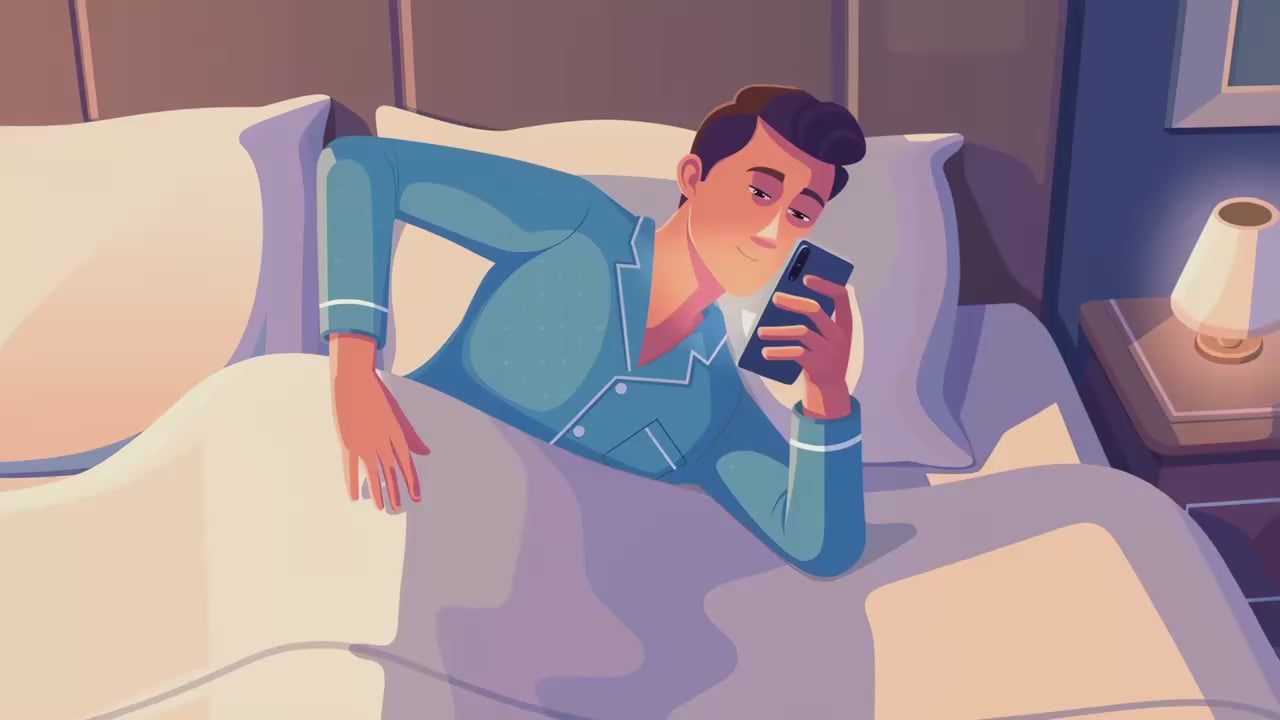 Charger la vidéo : Homme au lit fatigué mais utilisant son téléphone